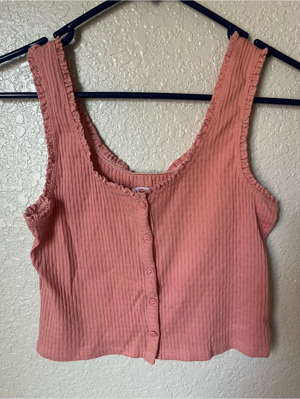 Women's Ribbed Button-Front Tank Top - Dusty Coral